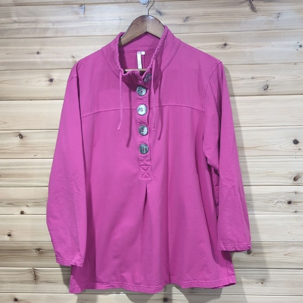 Lulu-B‎ Top Womens Large Pink Button Detail Long Sleeve Art Colorful